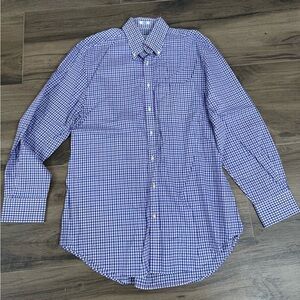 Peter Millar Purple and Blue Gingham Button Down Dress Shirt